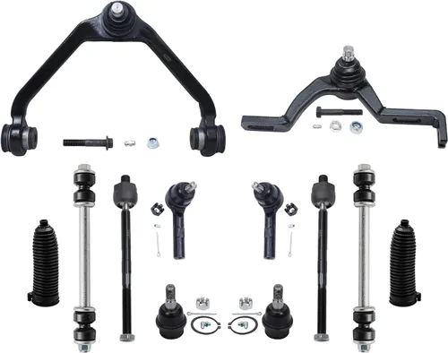 Vista 132 de Detroit Axle – 12 brazos de control superiores e inferiores delanteros con rótulas, barras de unión exteriores e interiores con topes, barras