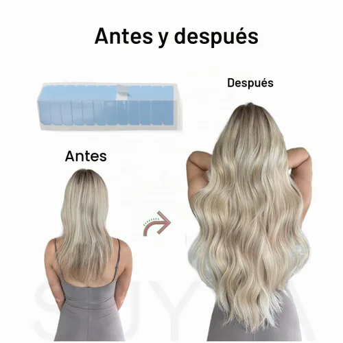 Vista 6 de SUYYA 120 pestañas de cinta de extensión de cabello de doble cara para repuesto de 1.6 in x 0.3 in (azul 120 piezas)