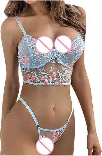 Vista 4 de Mnhhatv Lencería sexy de 2 piezas para mujer para sexo travieso juego transparente de encaje floral tedy body de lencería sexy, Rojo