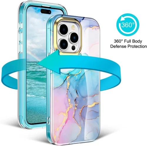 Vista 6 de Funda bonita de mármol para iPhone 13 Pro de 6.1 pulgadas, con protector de pantalla incorporado, ligera y elegante, de TPU, para cuerpo completo, a