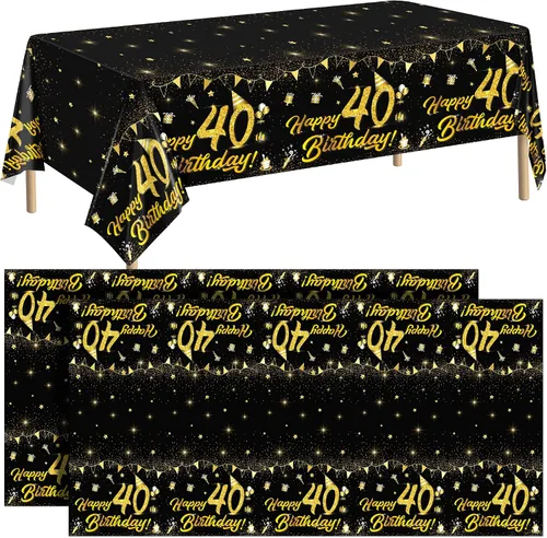 Vista 9 de durony Paquete de 2 manteles de cumpleaños de 18 años, de plástico, color negro y dorado, impermeable, rectangular, para fiestas en interiores