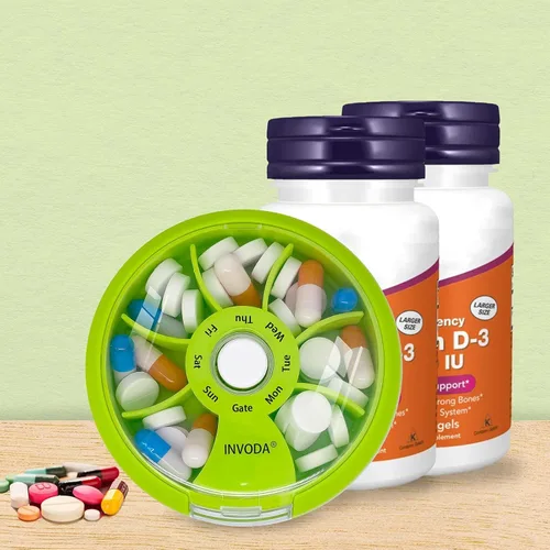 Vista 7 de 12 PIEZAS INVODA - Organizador semanal de pastillas con 7 compartimentos, pastillero giratorio para medicación diaria y vitaminas - Estuche portátil