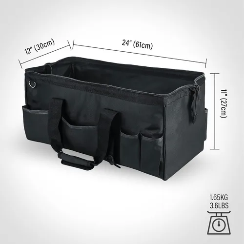 Vista 4 de HAUTMEC HT0184 - Bolsa de herramientas resistente de 24 pulgadas, bolsa de boca ancha de 21 bolsillos con marco de metal, base dura impermeable