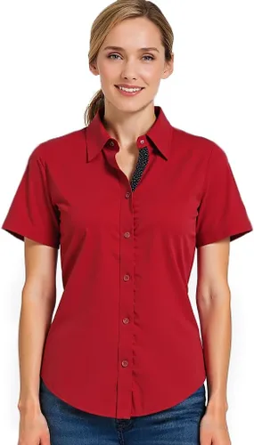 Vista 11 de Jandukar Camisas con botones para mujer, camisas de trabajo de manga corta para mujer, tops de oficina