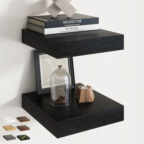 Vista 33 de Juego de 2 estantes flotantes de 16 pulgadas para pared, estantes de baño de grano de madera de 12 pulgadas de profundidad con soportes invisibles