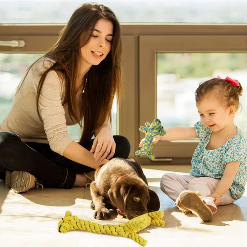Vista 4 de SunGrow Cuerdas de algodón con nudo de jirafa para cachorros y hurones, artículos masticables tejidos a mano para perros de razas pequeñas