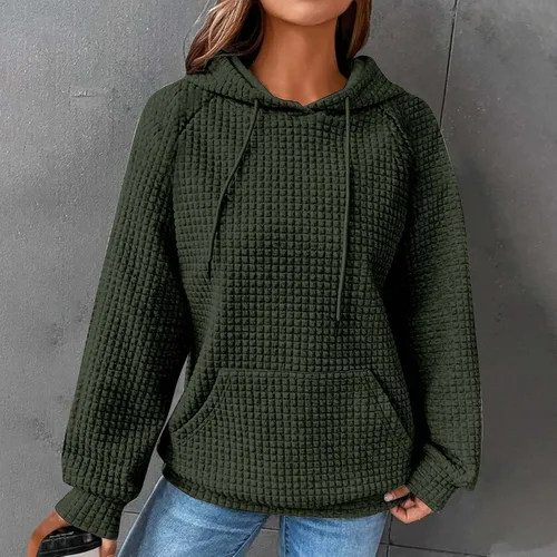 Vista 22 de Ceboyel Sudaderas ligeras con capucha para mujer, de punto gofre, de manga larga, suéter lindo para adolescentes y niñas 2023