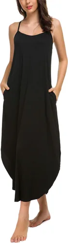 Vista 4 de AVIIER Camisones largos para mujer, sin mangas, vestido de noche de algodón, vestidos de camiseta..