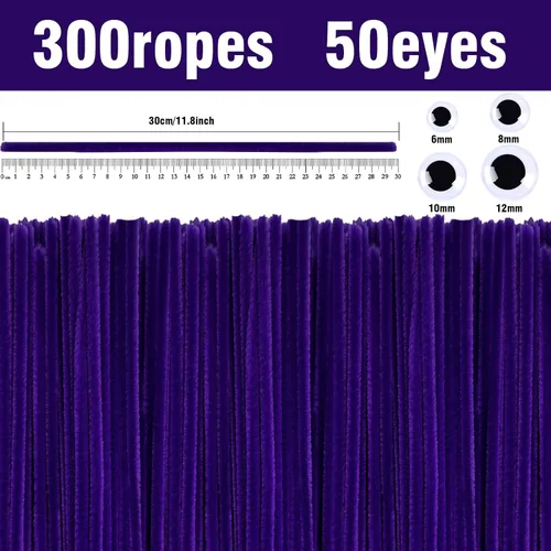 Vista 8 de URSDIART - Limpiapipas morados, 350 tallos de chenilla y ojos saltones Púrpura con ojos