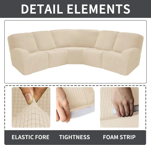 Vista 4 de MIFXIN Fundas para sofá reclinable de 5 asientos, 7 piezas, tela jacquard elástica, suave, de 5 plazas, para sofá reclinable en forma de L, fundas
