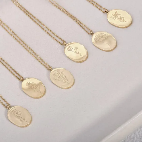 Vista 3 de Collar de flor de nacimiento de oro, collar de regalo de cumpleaños, collar de cumpleaños para mujer, regalo de cumpleaños para mamá, collar floral