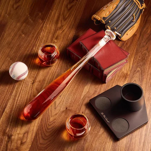 Vista 8 de Regalos de béisbol para hombres, juegos de decantador de whisky para hombres, juego de decantador de bate de béisbol de 20 onzas con 2 vasos, regalo