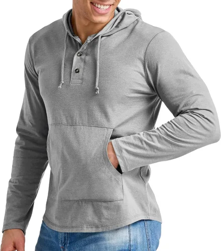 Vista 3 de Hanes Sudadera con capucha de algodón para hombre, ligera, con cuello Henley