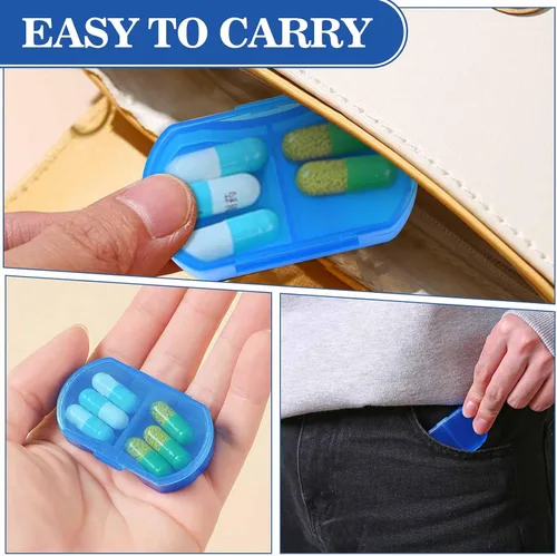 Vista 4 de Pastillero para bolso, organizador de pastillas pequeño, portátil, para viajes, diarios, pastilleros, AM y PM, mini pastillero para vitaminas