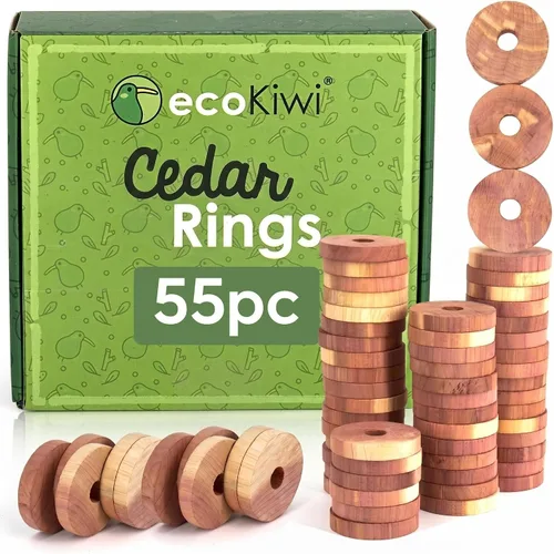 Vista 7 de ecoKiwi Bloques de cedro para almacenamiento de ropa, paquete de 28 anillos de cedro, cedro aromático 100% natural para armarios y cajones, chips