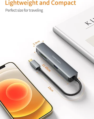 Vista 6 de Hub USB C, adaptador multipuerto CableCreation 5 en 1 para iPad Pro con HDMI 4K, 2 USB 3.0, lector de tarjetas SD/Micro SD para MacBook Pro/Air