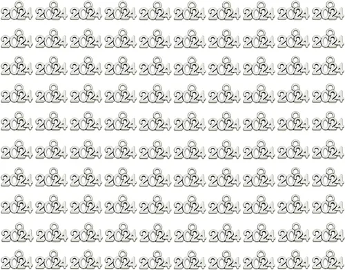 Vista 7 de Tupalizy 100 cuentas de aleación para el año 2024 para graduación, collar con borla, colgante, pulsera, aretes, llavero, joyería, hallazgos