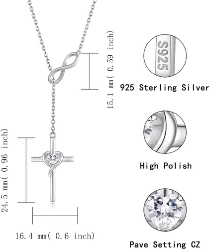 Vista 4 de Collar con colgante de cruz de amor de plata de ley 925 para mujer, regalo de joyería de cumpleaños cristiano