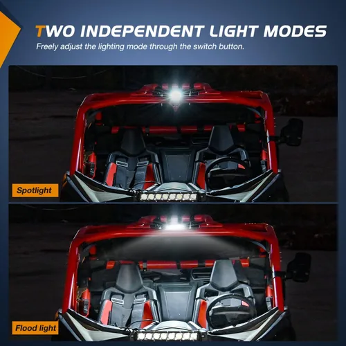 Vista 6 de Nilight Luz de cúpula UTV, universal, de 1.5 a 2.0 pulgadas, montaje en barra antivuelco, LED interior, haz combinado de foco e inundación, luces