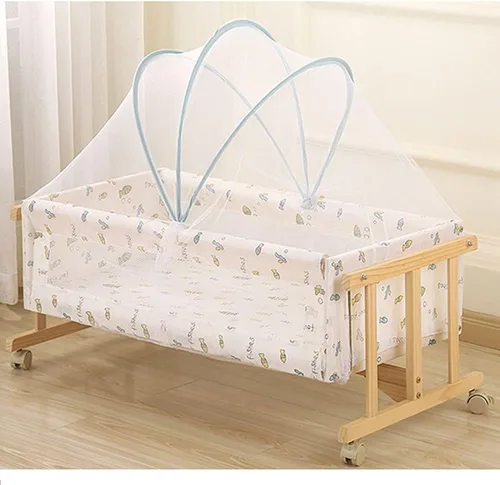 Vista 8 de Mosquitera para cuna, toldo de red transpirable para cuna, tamaño universal, protección plegable, cubierta de red de malla arqueada para cuna A-azul
