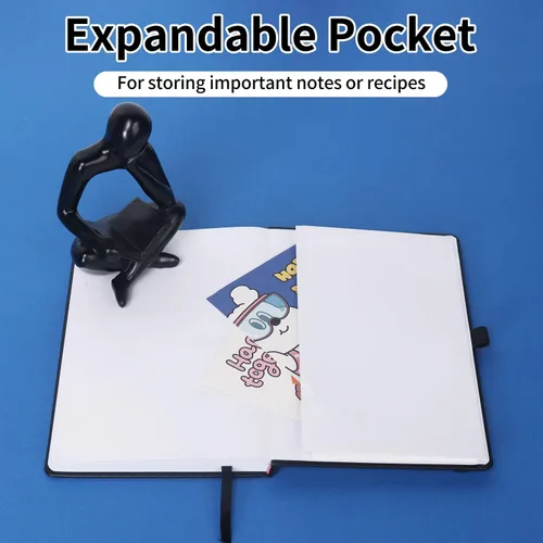 Vista 8 de Cuaderno Diario Encuadernado de Liend Negro A5, Libreta de 7mm con Rayas Universitarias, Para Escritura, Trabajo, Escuela, Viajes y Toma de Notas