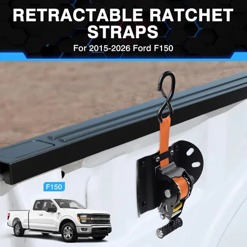 Vista 2 de 2 correas de trinquete retráctiles para Ford F150 2015-2025 2026 Correas de trinquete para camión, remolque, anclajes de amarre para automóvil