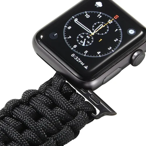 Vista 7 de Savior Survival Gear - Correa de repuesto para Apple Watch de 1.65”/42 mm, hecha de 550 cuerda de paracaídas con grillete ajustable de acero Negro