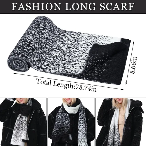 Vista 3 de Conjunto de gorro de punto de invierno para mujer y guantes para pantalla táctil, bufanda larga con forro polar cálido, bufandas para mujer