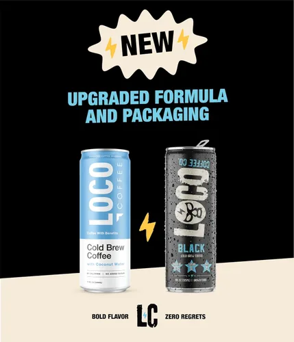 Vista 6 de Loco Coffee Black Cold Brew lata de 11 onzas, 12 unidades, cero azúcar, 190 mg de cafeína, sin gluten y sin lácteos, café helado bajo en calorías