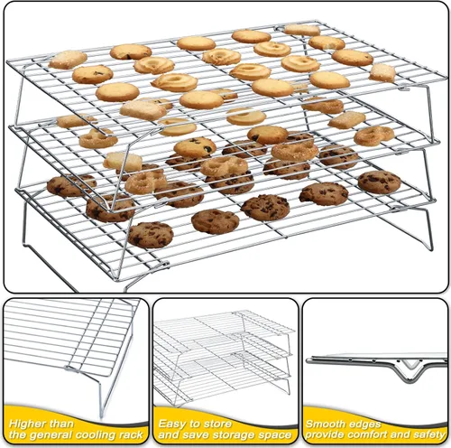 Vista 4 de Hunnycook Estantes de Enfriamiento - 10 x 16 Pulgadas 3PCS Estantes Altos Apilables para Hornear, Estante de Alambre de Acero Inoxidable
