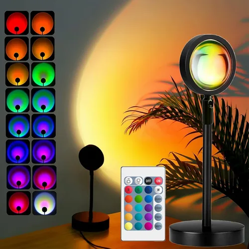 Vista 7 de JIMEI Lámpara de puesta de sol, proyector de luces LED para dormitorio, luz nocturna, luces RGB, luz solar, lámpara de amanecer, 10 W, rotación