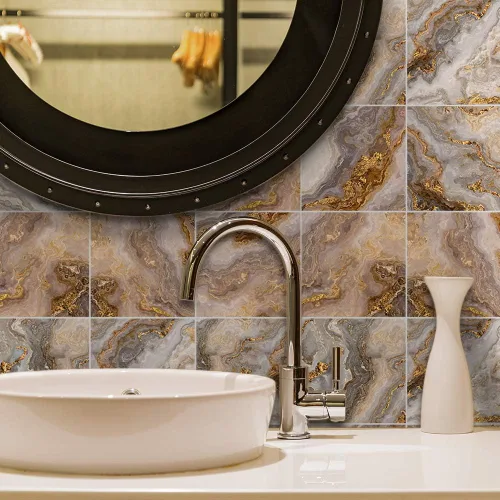 Vista 14 de Alwayspon 10 calcomanías de transferencia de azulejos de vinilo con efecto mármol, 6 x 6 pulgadas, calcomanías autoadhesivas para decoración de baño