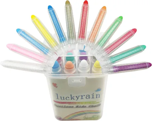 Vista 7 de luckyrain - Tiza no tóxica sin polvo con soporte para niños, tiza de colores, 24 unidades lavable y adecuado para varios materiales tiza