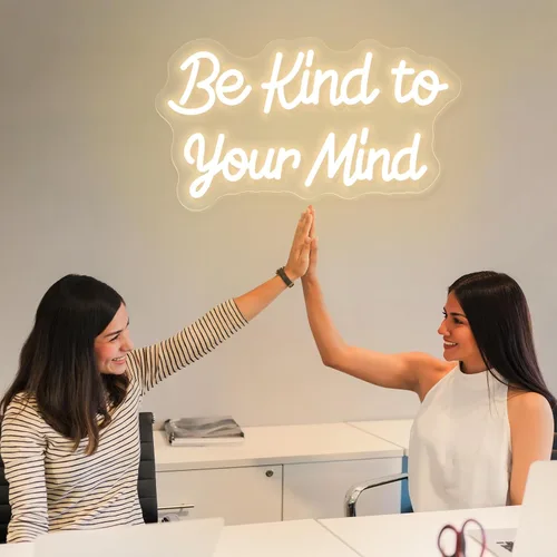 Vista 5 de Letrero de neón "Be Kind to Your Mind" luces de neón regulables LED para decoración de pared, palabras de aliento de neón USB, letreros de neón BKTM