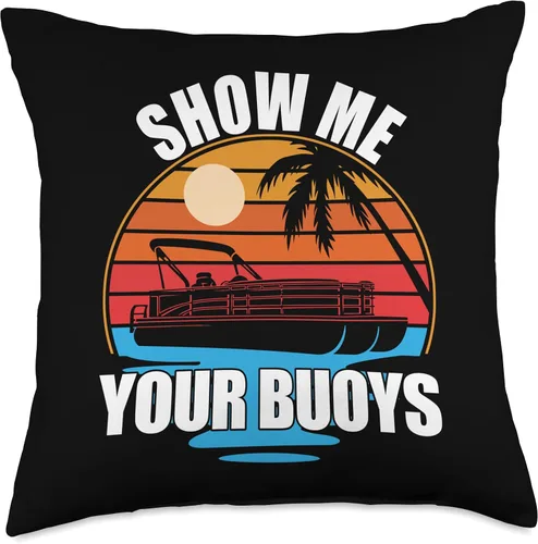 Vista 4 de Pontoon Boat Accessories & Lake Life Tees Show Me Your Buoys - Divertida almohada de humor para adultos, para amantes de los pontones, 16 x 16
