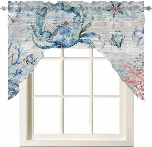 Vista 7 de Cortinas de cocina con cenefa de pulpo costero, con bolsillo para barra, paneles de cortina para dormitorio, sala de estar, baño, cafetería