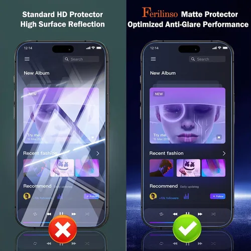 Vista 4 de Ferilinso Paquete de 2 protectores de pantalla mate para iPhone Pro