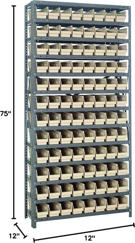 Vista 172 de Quantum QSBU-245BK Heavy Duty Shelving Unit with (7) Shelves and (24) QUS245 Black Bins for Garage Warehouse Storage Distribution 400 lb Load
