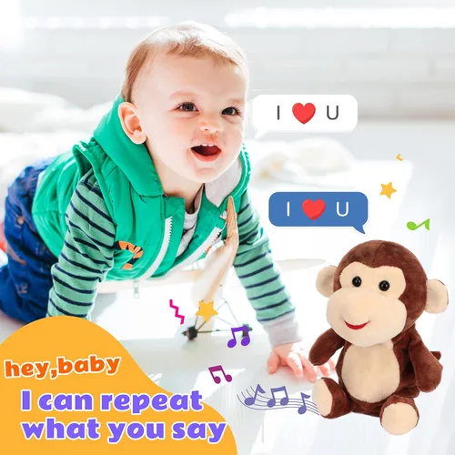 Vista 4 de Easfan Talking Monkey Repeat What You Say - Peluche eléctrico de peluche divertido interactivo para hablar, regalos de cumpleaños para niños