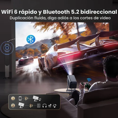 Vista 8 de Soporte 4K, enfoque automático, soporte ajustable de 360°: mini proyector inteligente con WiFi 6 y Bluetooth5.2, proyector portátil nativo 1080P Gris