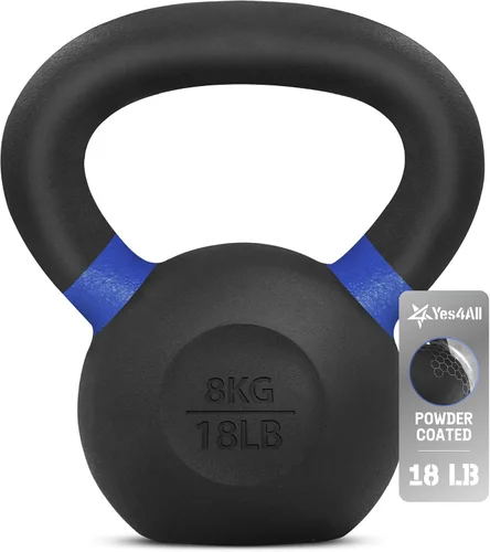Vista 18 de Yes4All Powder Coated Kettlebell, Cast Iron Core Kettlebells with Non-Slip Handle & Flat Bottom for Conditioning, Heavy Duty for Strength Training