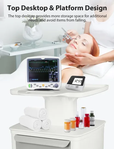Vista 7 de Carrito móvil para escáner portátil de imágenes por ultrasonido, carrito de almacenamiento de belleza, 110 libras, carga con 3 cajones, 4 ruedas