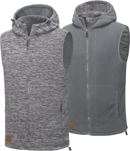 Vista 19 de Little Donkey Andy Chaleco de forro polar reversible para hombre, ligero, cálido, sin mangas, con capucha, para senderismo, caminar, viajar