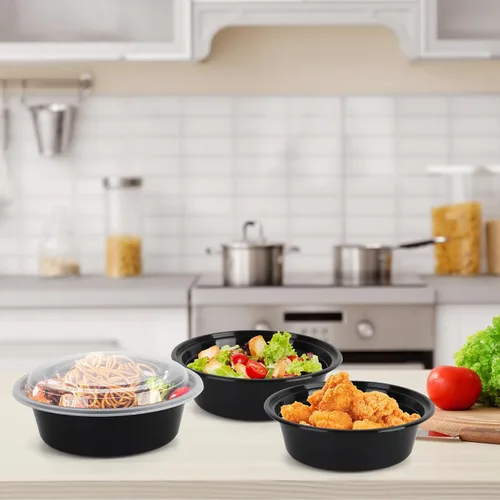 Vista 6 de Recipientes de preparación de comidas con tapas, paquete de 50 tazones de comida de 32 onzas, recipientes redondos para llevar, sin BPA, aptos