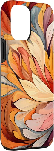 Vista 3 de iPhone 12 Pro Max Remolinos florales abstractos Funda de colores cálidos de otoño