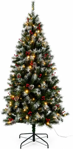 Vista 10 de CHILLSUN Árbol de Navidad artificial preiluminado de 6 pies con luces LED Árbol de Navidad preiluminado de 6 pies con luces LED blancas cálidas
