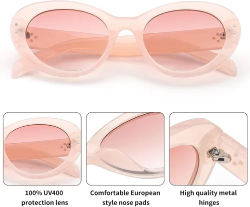 Vista 3 de FEISEDY Y2k - Gafas de sol ovaladas para mujer gruesas atrevidas estilo retro con efecto de ojo de gato redondo B2313