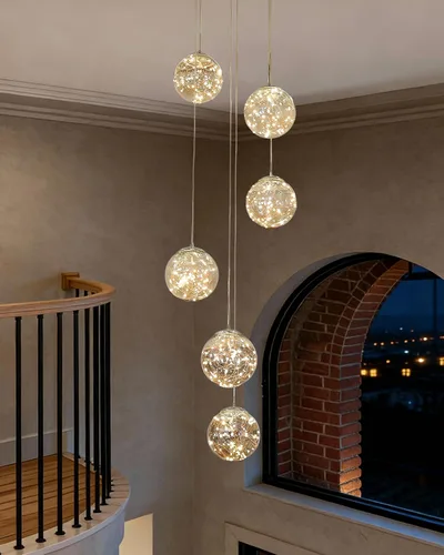 Vista 16 de Lámparas colgantes modernas para isla de cocina, lámpara colgante esférica, pequeño candelabro colgante de cristal para dormitorio, entrada, sala