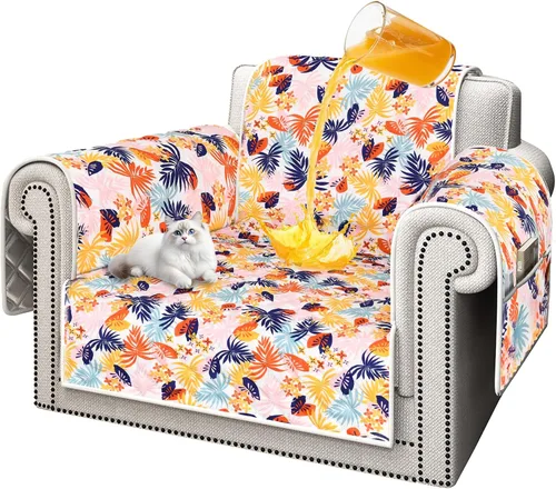 Vista 27 de ALIECOM Funda de sofá 100% impermeable para sofá de 3 cojines, fundas para sofá aptas para mascotas, lavables, con estampado, antideslizantes