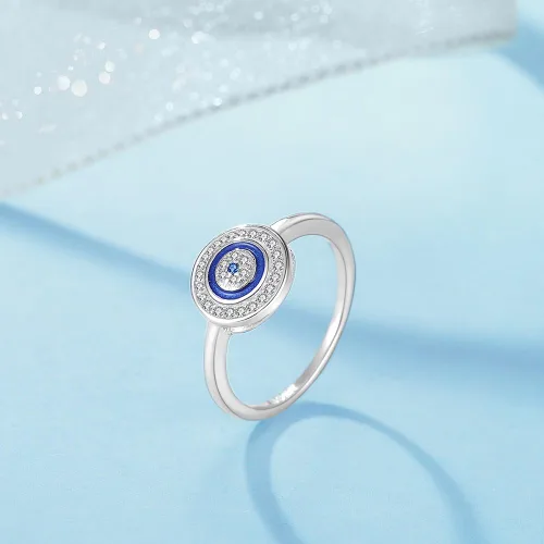 Vista 5 de Anillo redondo de plata de ley 925 con circonita cúbica y esmalte talla 6-8